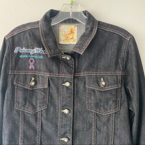 Privacy Wear Breast Cancer Denim Jacket. Embroidery: Women's Size Large - Picture 2 of 6